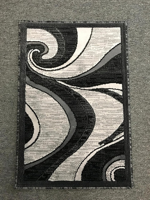 Modern Contemporary Door Mat Rug - Grey & Black Silver Design, 2 Feet X 3 Feet