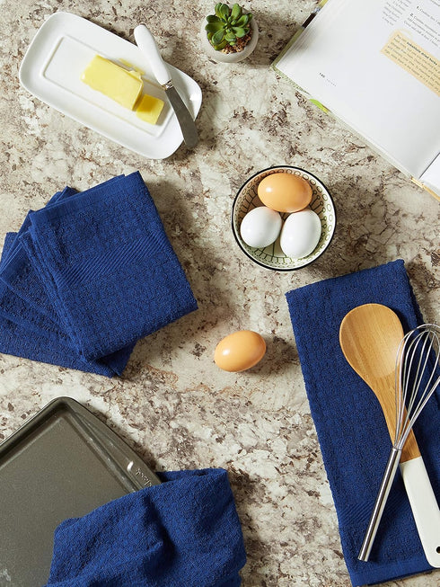 DII Basic Terry Collection Waffle Dishtowel Set, 4 Piece, Solid Nautical Blue, 15x26