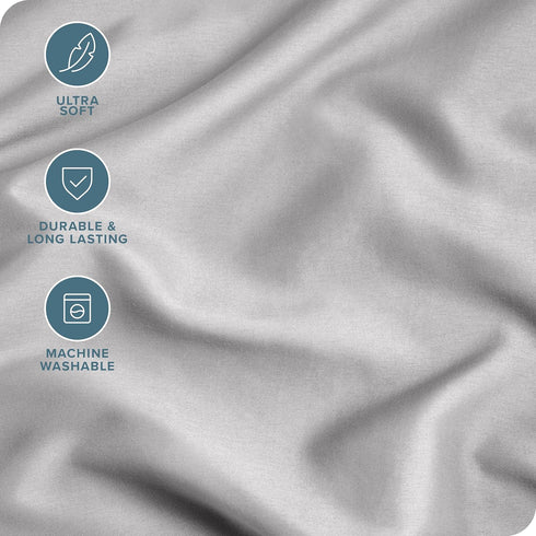 Bare Home King Size Microfiber Pillow Cases, Set of 2, Light Grey, Cooling, Easy Care