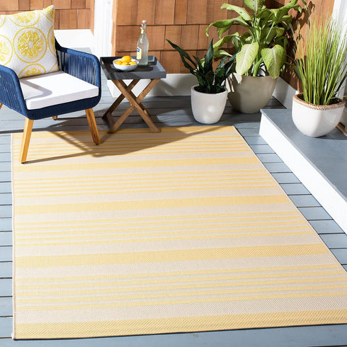 SAFAVIEH Courtyard Collection 2'7" x 5' Gold/Beige CY6062 Stripe Indoor/Outdoor Area Rug - Waterproof Easy-Cleaning