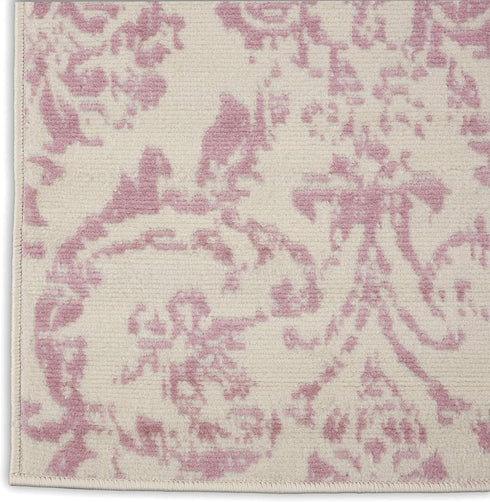 2'3'' 7'3'' (2x7) Nourison Home Jubilant Damask Ivory/Pink x Area-Rug, Easy-Cleaning, Non Shedding, Bed Room, Living
