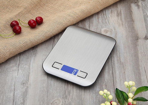 Digital Kitchen Scale,Food Scale for Meat Baking Weighter,Unit Gram OZ lb Up 11 lb(1g-5KG),Silver Stainless Steel Anti-Fingerprint with Accuracy LCD Display for Cooking Black(include AAA Battery)