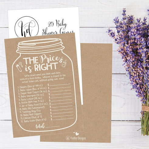 Hadley Designs Baby Shower Games Set, 25 The Price is Right Baby Shower Game Cards for 25 Guests