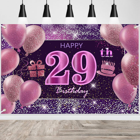 IMISI 29th Birthday Decorations for Girls - Happy Birthday Banner Pink Backdrop for Women