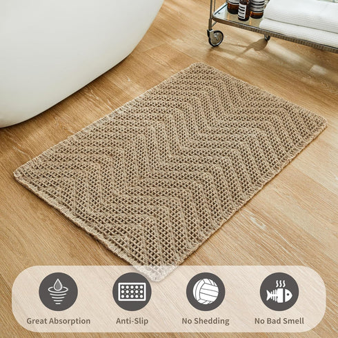 Boho Bathroom Floor Mat, Super Absorbent Non-Slip Washable Bath Mat, Quick Dry Shower Mats, Brown, 18"*30"