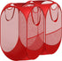 Simple Houseware Mesh Pop-Up Laundry Hamper Basket, Red - 2 Pack with Side Pocket