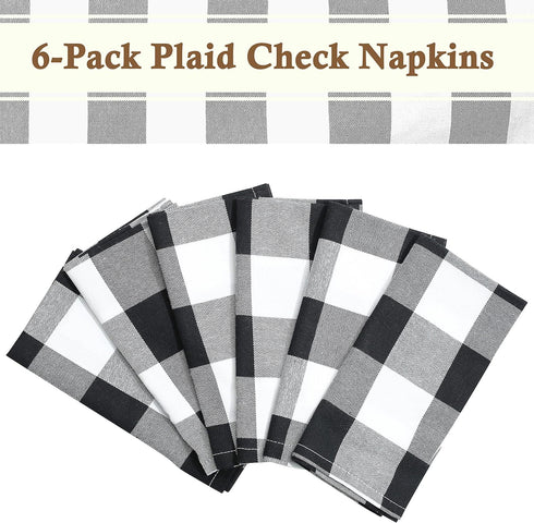 6 Buffalo Check Oversized Napkins, 17x17 Inches, Rustic Farmhouse Decor for Everyday Place Settings and BBQs