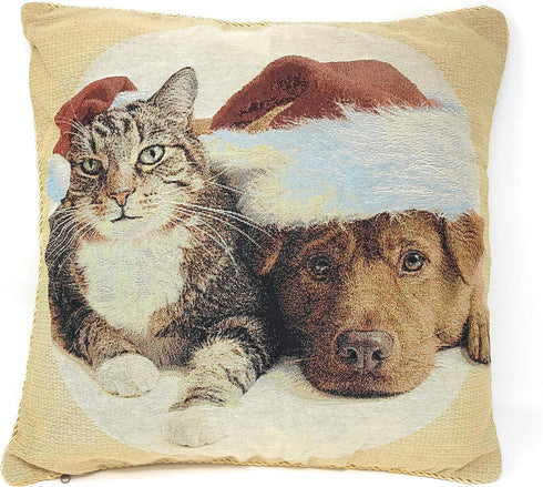 Tache Christmas Companions Cat Dog Holiday Throw Pillow Cushion Covers, 2 Piece