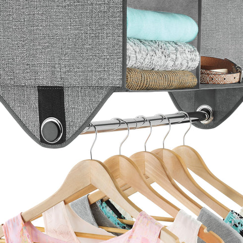 4 Closet Whitmor Section Fabric Organizer Shelving with Built In Chrome Garment Rod