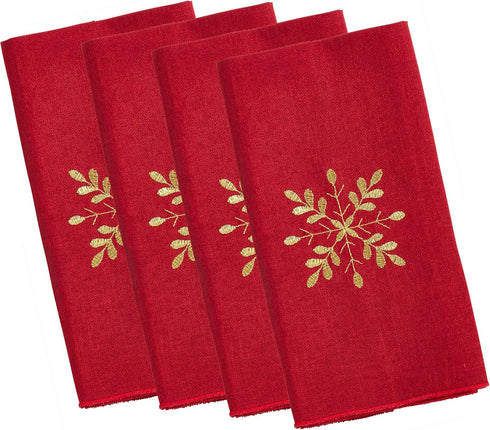 Red Winter Christmas Holiday Snowflake Cloth Napkin, 20" Square (4 Piece)