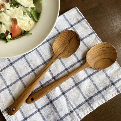 FAAY 2 Teak Serving Spoons, 9.5 Inches Wooden Spoon, Handcrafted from High Moist Resistance Teak