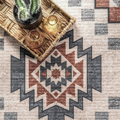 nuLOOM Leighton Machine Washable Southwestern Medallion Accent Rug, Ultra Thin, 2x3, Beige for Indoor Use