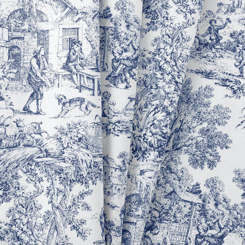 Victoria Park Toile Tailored Tier Curtains, Blue, 68-Inch by 30 Inch