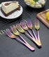 Kyraton 6 Pieces Rainbow Dinner Fork Set - Stainless Steel 8.17 Inch Colorful Titanium Plating Silverware