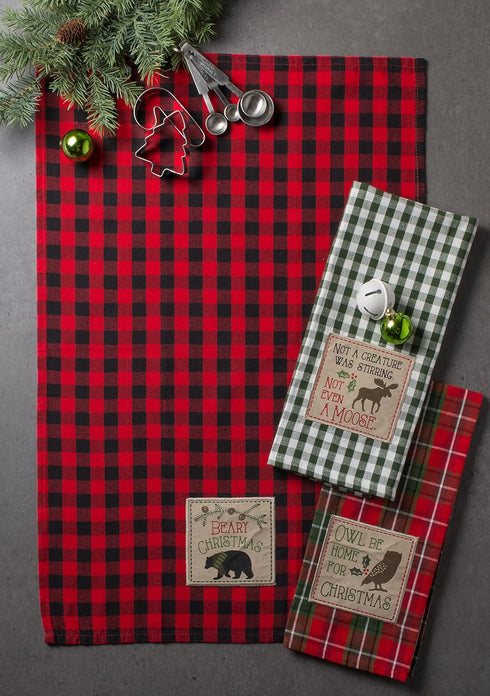 DII Holiday Kitchen Collection, Embroidered Dishtowel Set, Cabin Christmas, 18x28, 3 Piece
