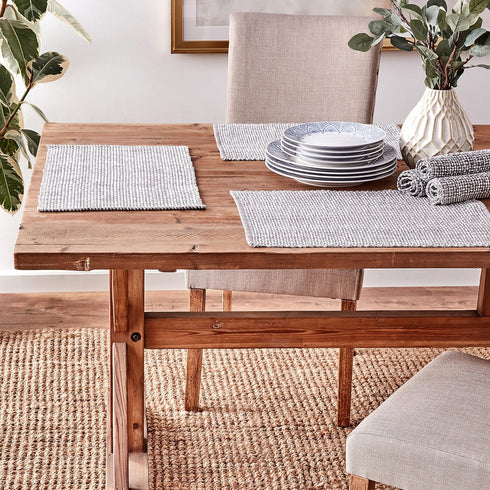 Sweet Home Collection 100% Cotton Placemats, Set of 6, Two Tone Woven Fabric, 13" x 19", Soft Durable Table Mat, Gray
