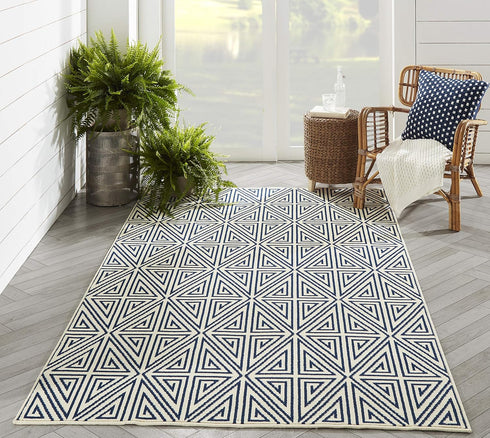 Momeni Rugs , Baja Collection Contemporary Indoor & Outdoor Area Rug, Easy to Clean, UV protected & Fade Resistant, 1'8" x 3'7", Navy Blue by Momeni