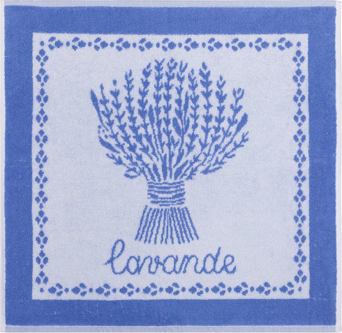 French Cotton Square Terry Towel, Lavande, 20 x 20 Inches, Lavender, White