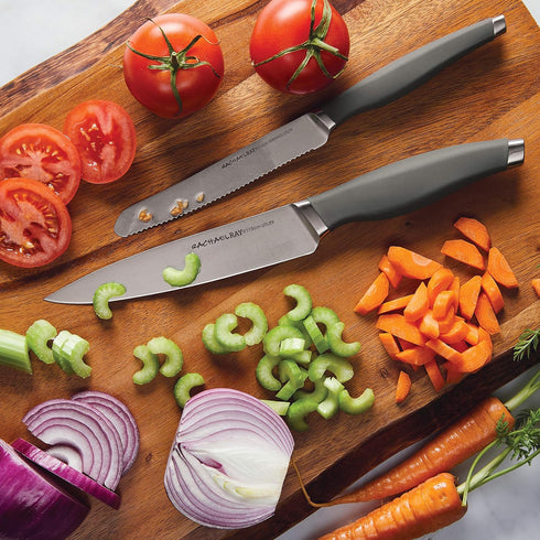Rachael Ray Cutlery Japanese Stainless Steel Knives Set with Sheaths, 6-Inch Utility and 5-Inch Serrated Utility Knife,