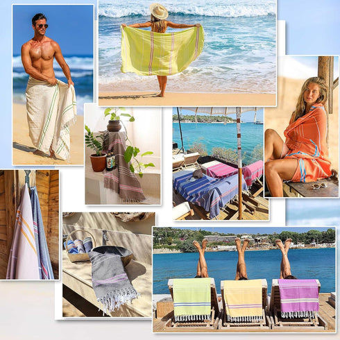 Cacala Turkish Beach Towel, Quick Dry Prewashed, Extra Large Peshtemal for Bathroom, Travel, Pool, 37 in x 70 in