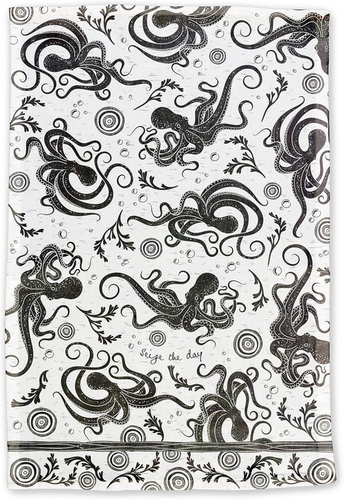 Karma Gifts KA101944 Black and White Boho Tea Towel, Cotton, Octopus 18" x 22"