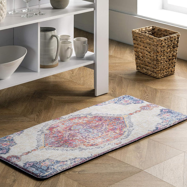 nuLOOM Vintage Medallion Anti-Fatigue Comfort Mat, 2x4, Rust for Kitchen or Laundry Room