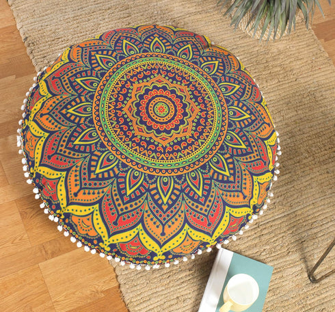 32" Large Round Mandala Hippie Floor Pillow Cover - Hippie Cushion Cover - Ombre Pouf shams - Meditation Seating
