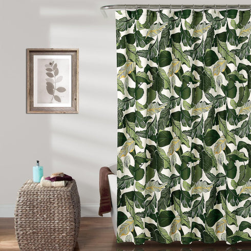 Lush Decor Tropical Paradise Shower Curtain, Fabric Leaf Rainforest Print, 72" x 72", Green