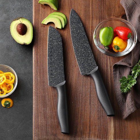 Marco Almond Kitchen Knife Set, KYA39 12-Piece Chef Knife Set, 6 Knives with 6 Blade Guards, Stainless Steel