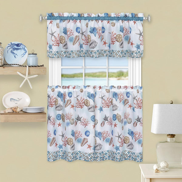 Achim Home Furnishings Coastal Printed Tier & Valance Set, 58x24, Blue