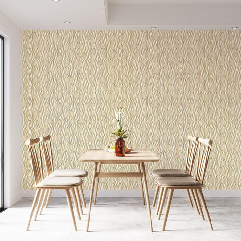 White and Gold Geometry Stripped Hexagon Peel and Stick Contact Paper, Self Adhesive Wallpaper, 118 inch x 17.7 inch