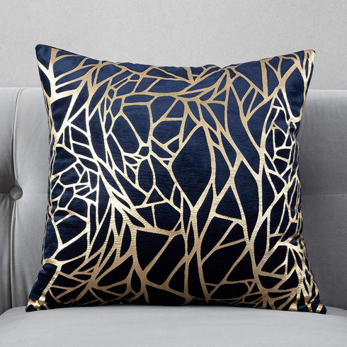 TAOSON Pack of 2 Irregular Abstract Lines Geometric Throw Pillow Cases, 18 x 18 Inches, Navy Blue and Gold