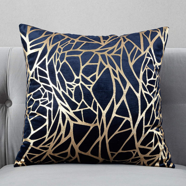 TAOSON Pack of 2 Irregular Abstract Lines Geometric Throw Pillow Cases, 18 x 18 Inches, Navy Blue and Gold