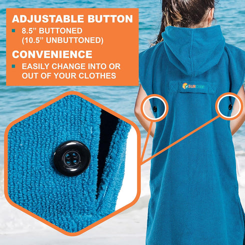 SUN CUBE Kids Changing Robe Surf Poncho, Kids Beach Towels for Teens, Microfiber Hooded Wearable Swim Towel Boys Girls