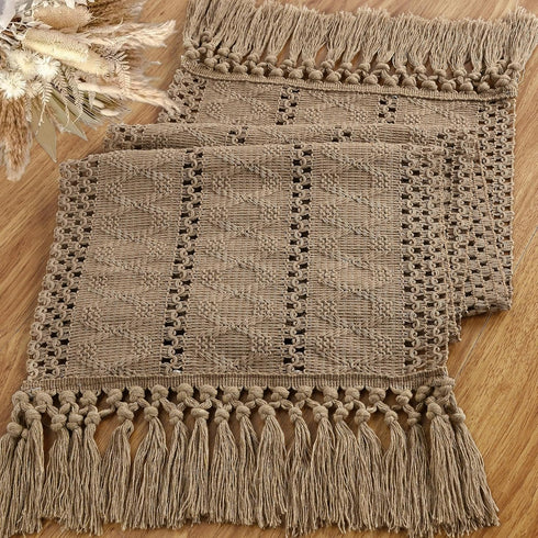 36 Inches yuboo Boho Short Table Runner Long, Spring Macrame Dresser Scarf with Tassels, Farmhouse Small Table Cover