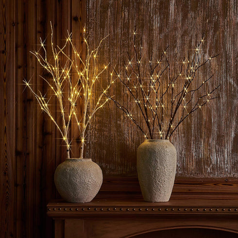 LITBLOOM Lighted Brown Willow Branches 32IN, 100 LED with Timer, Battery Operated, Warm White Lights for Holiday