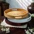 12 Counter JUNGLE CULTURE Handmade Round Wicker Tray Whitewashed Decorative Rattan Serving Basket for Coffee Table