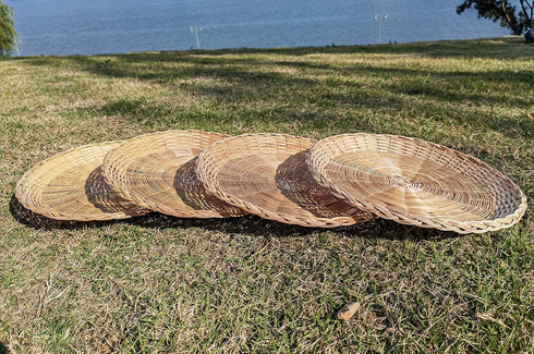 BB HOME, ZHONGER BHO Hand Weave Bamboo Paper Plate Holder, 10in Set of 4 for Picnic & Daily Dining