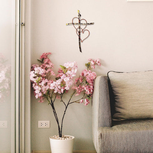 RELY+ Entwined Hearts Wall Cross, Metal 13 X 9 Inch, Entangled Heart Iron Wall Decor Gift for Living Room