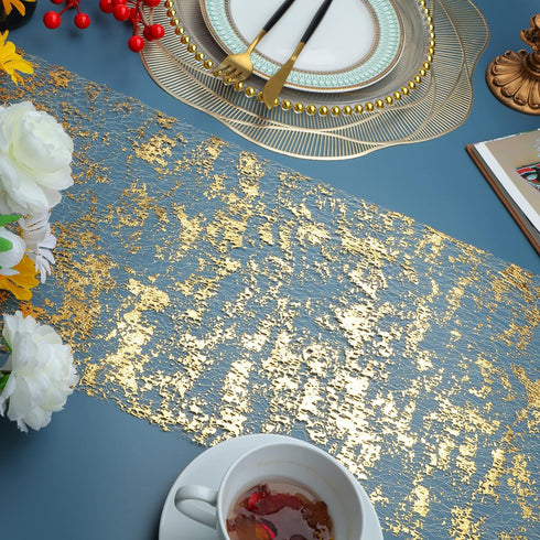 2 11"x108", Snowkingdom Pieces Gold Table Runner, Sequin Glitter Foil Metallic Thin Mesh Runner Roll Gold Table