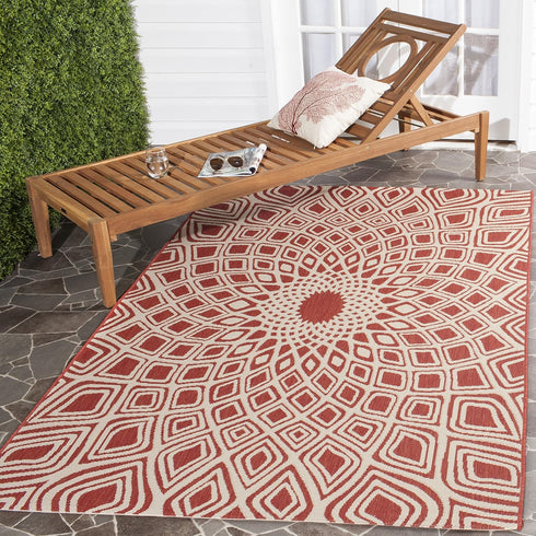 SAFAVIEH Courtyard Collection 2' x 3'7" Red/Beige CY6616 Indoor/Outdoor Waterproof Accent Rug for Patio, Backyard