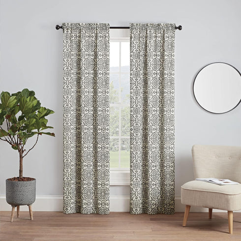 PAIRS TO GO Brockwell Decorative Window Treatment Rod Pocket Curtains, 28" x 63", Charcoal