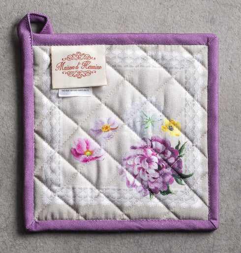 Maison d' Hermine Pot Holders Set of 2, 100% Cotton Heat Resistant Potholders 8" x 8" for BBQ, Cooking, Baking, Pivoine