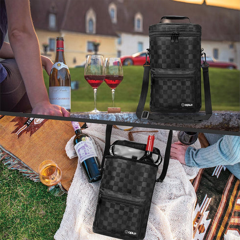 opux 2 Bottle Wine Tote Carrier, Insulated Leakproof Cooler Bag for Travel, Picnic, Black