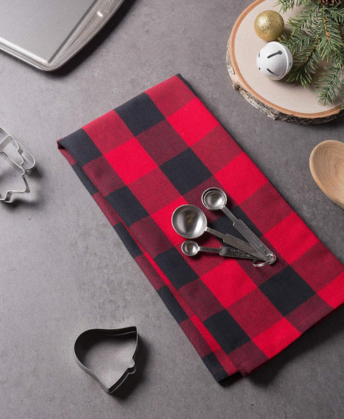 DII Buffalo Check Kitchen Collection, Classic Farmhouse Dishtowel Set, 20x30, Red & Black, 3 Piece