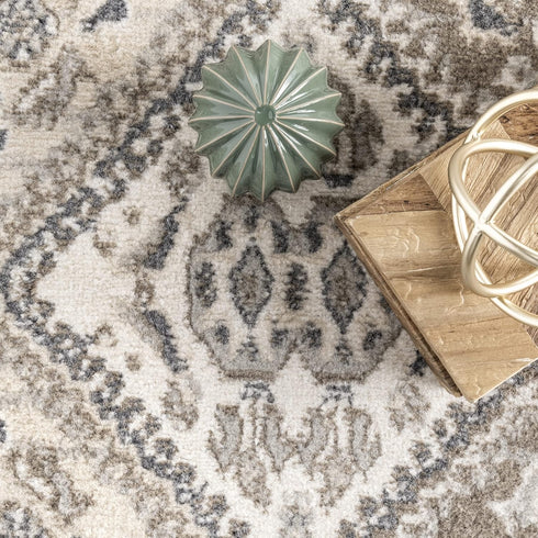 nuLOOM 2x8 Becca Traditional Tiled Area Rug, Beige, Stain Resistant, Faded Transitional Design for Home