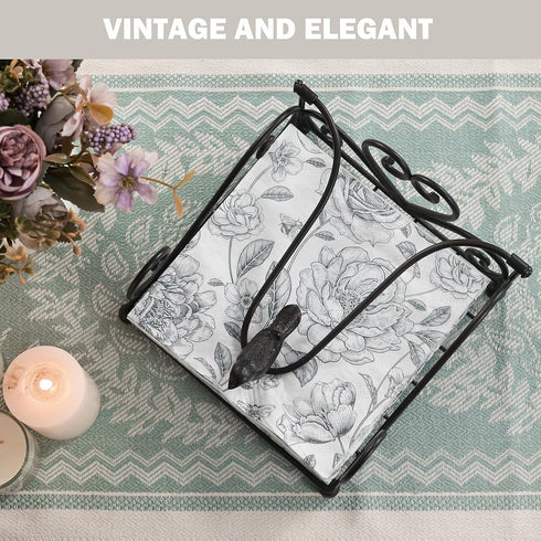 Napkin Holder for Paper Napkins, Forged Metal Table Napkin Holders for Kitchen Countertops and Outdoor Tables