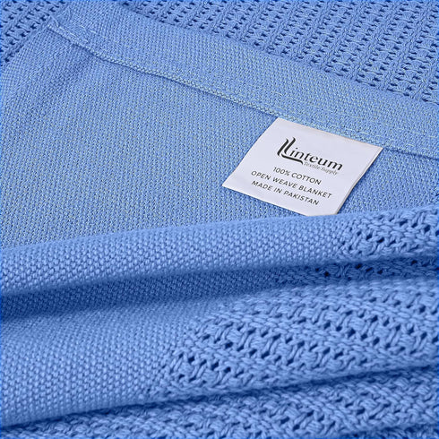 66x90 Inch 100% Cozy, (1-Pack) Linteum Textile Supply Blue Hospital Thermal Blanket Cotton, Soft and Breathable