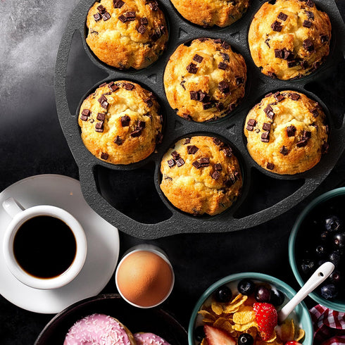 Commercial CHEF Cast Iron Biscuit Pan - Pre-seasoned Cookware for Muffins & Scones