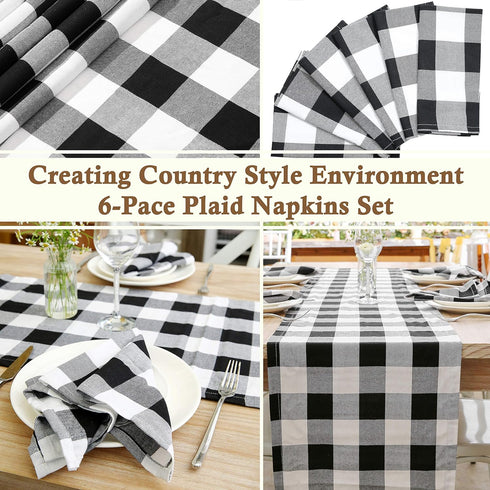 6 Buffalo Check Oversized Napkins, 17x17 Inches, Rustic Farmhouse Decor for Everyday Place Settings and BBQs